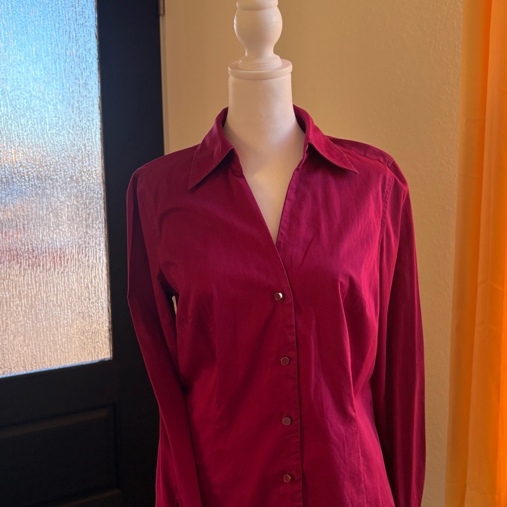 Ann Taylor Burgundy Button-Up Blouse
